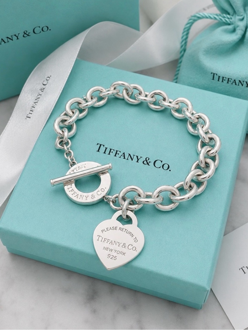 Authentic Tiffany & Co Return to Tiffany Heart Tag Toggle Bracelet Silver 7 7/8”